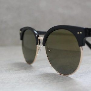 Black brown contemporary mirrored round sunglasses
